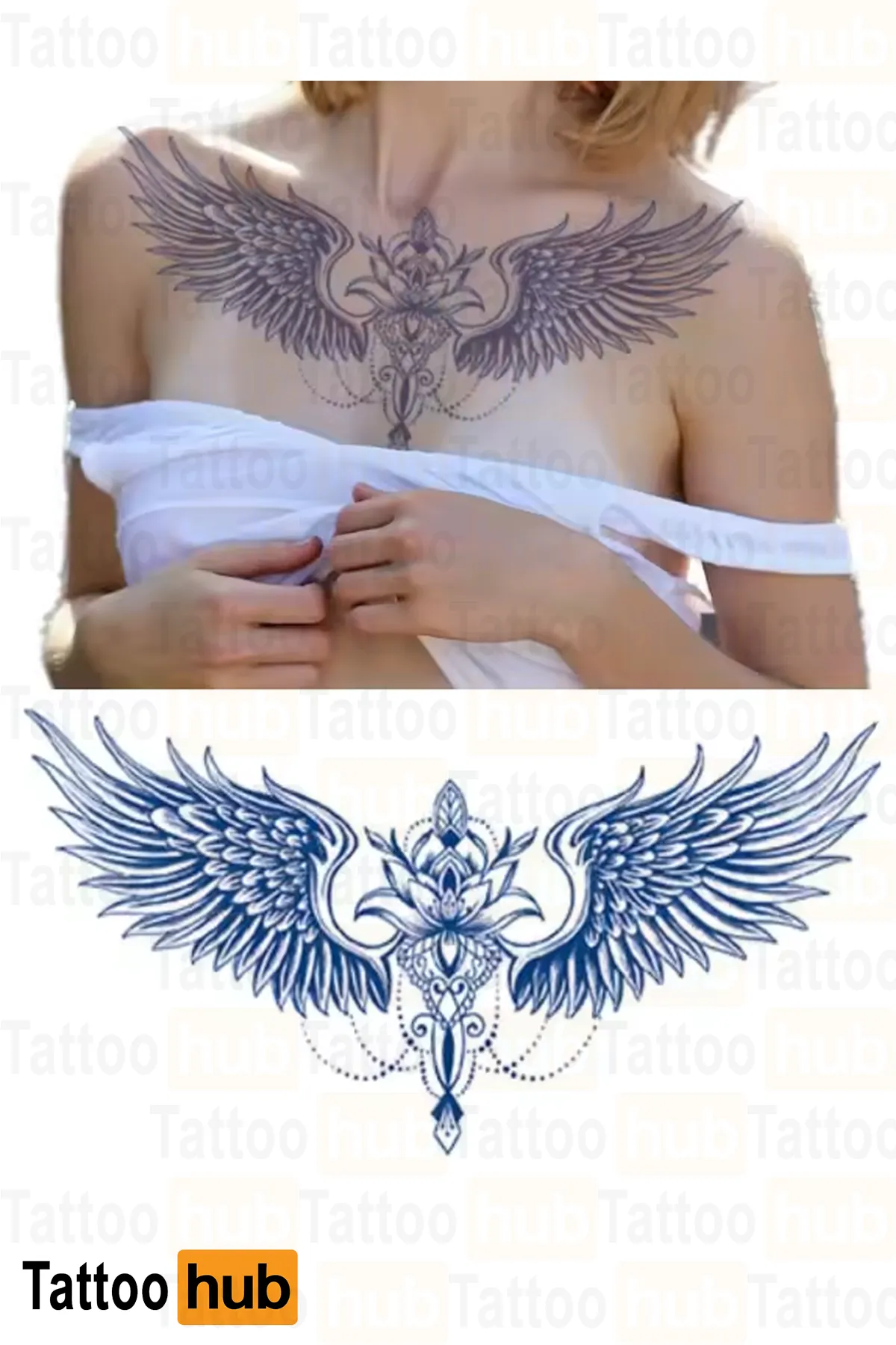 Gotik Kanatli Hac Ve Cicek Yari Kalici Gogüs Dovme 